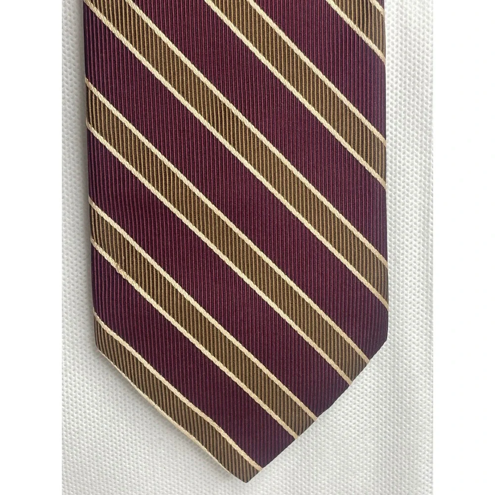VTG Brooks Bro Basics Collegiate Stripe Necktie Vertical Repp Silk Burgundy Gold